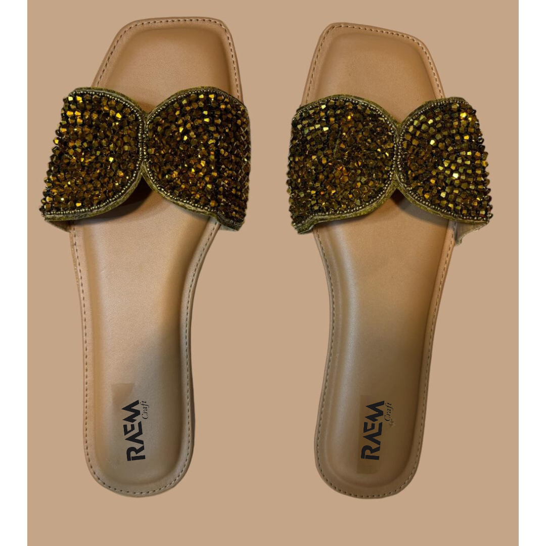 Luxe Gold Beaded Slide Sandals