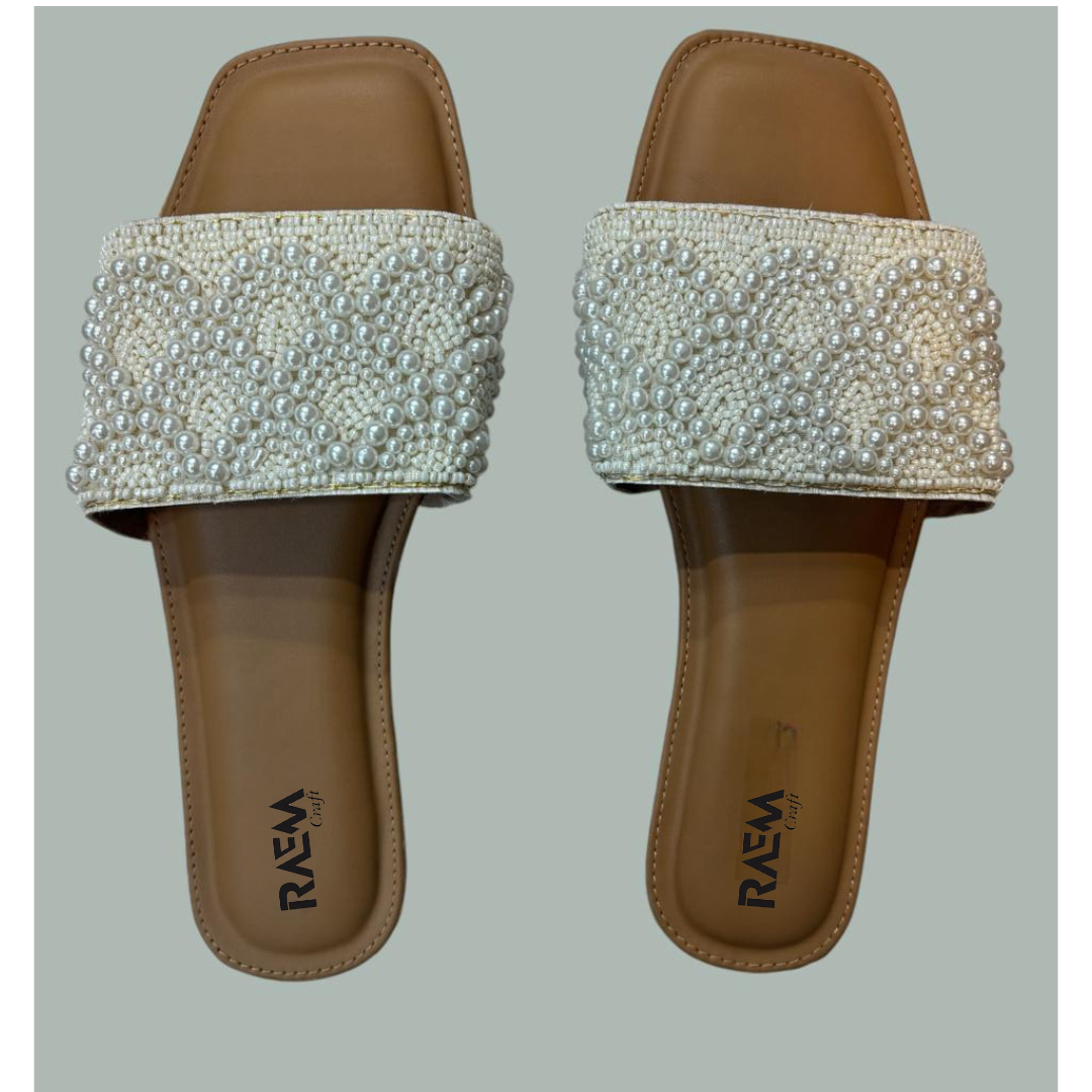 Pearl-Embellished Slide Sandals