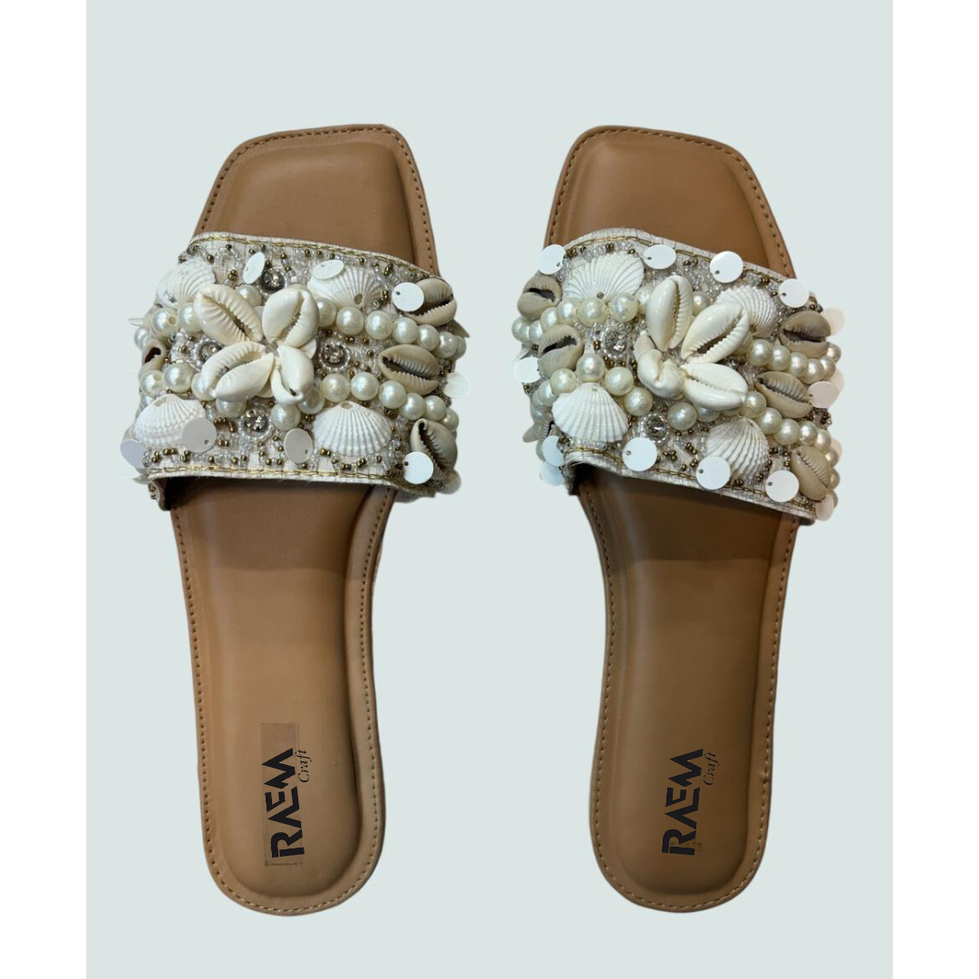 Beachy Boho Shell Slide Sandals