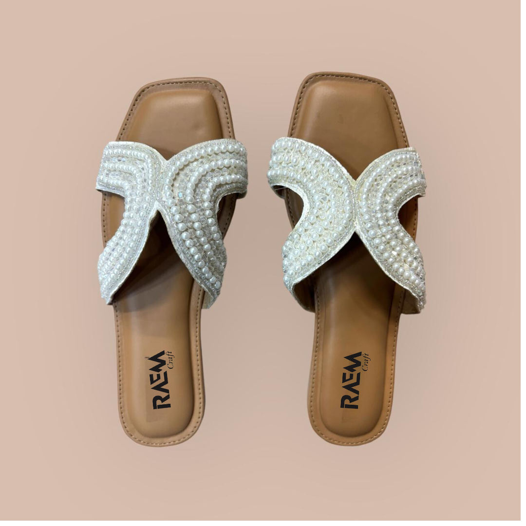 Chic Pearl Embellished Cross-Strap Flats