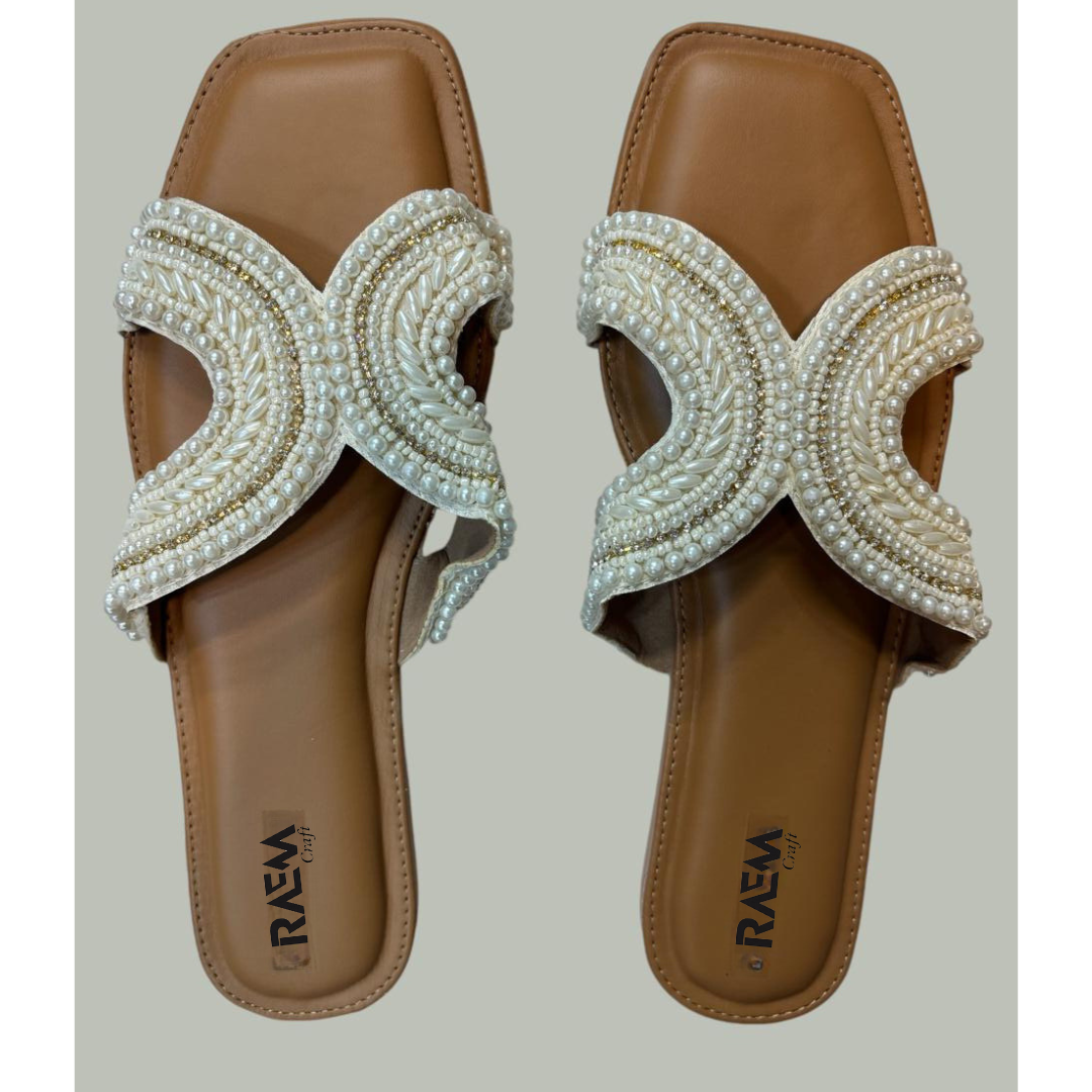 Elegant Pearl Embellished Slip-On Sandals