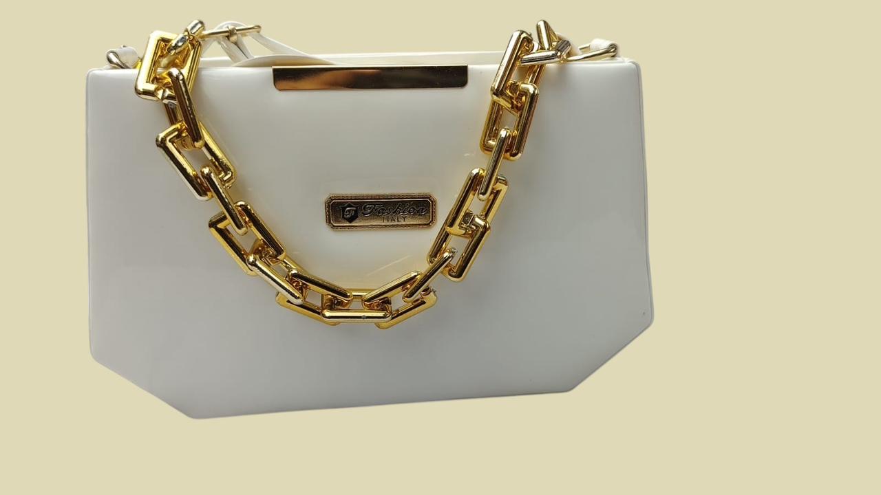 Elegant White Handbag with Gold Chain Accent